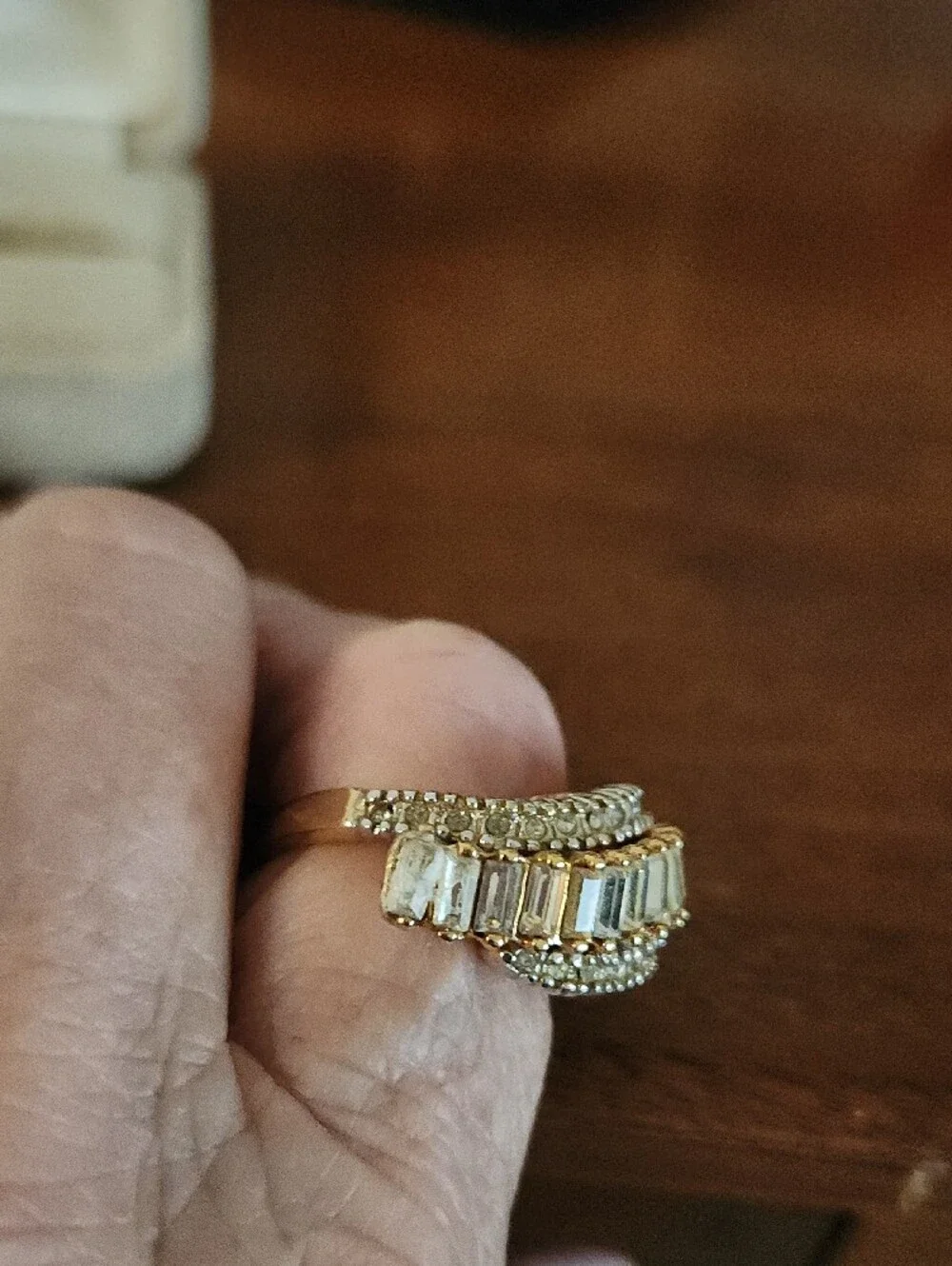 Farrah Fawcett Gold Crystal Baguette & Round Ring